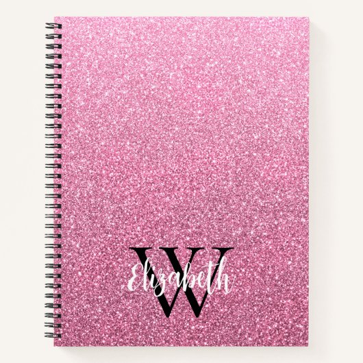 Girl Pink Ombre Glitzer Monogram Notebook Notizblock (Vorderseite)