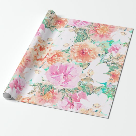 Girl Pink & Orange Blume Aquarellfarbe Geschenkpapier (Ungerollt)