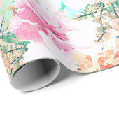 Girl Pink & Orange Blume Aquarellfarbe  Geschenkpapier (Rolleneckpunkt)