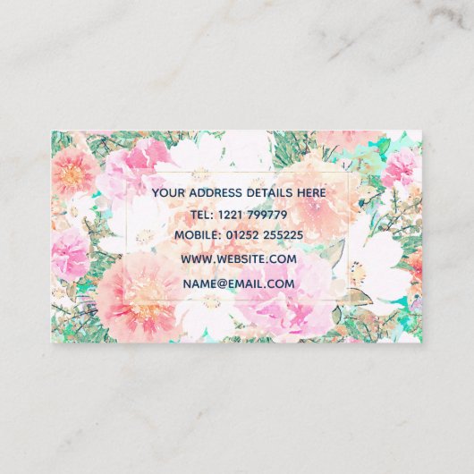 Girl Pink & Orange Blume Aquarellfarbe Visitenkarte (Rückseite)