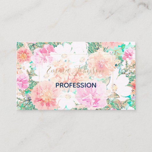 Girl Pink & Orange Blume Aquarellfarbe Visitenkarte (Vorderseite)