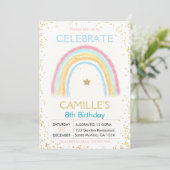 Girl Pink Pastel Gold Rainbow Geburtstag Einladung (Stehend Vorderseite)