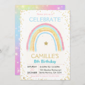 Girl Pink Pastel Gold Rainbow Geburtstag Einladung (Vorne/Hinten)
