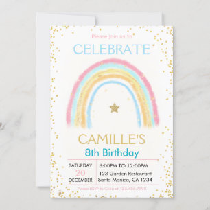 Girl Pink Pastel Gold Rainbow Geburtstag Einladung