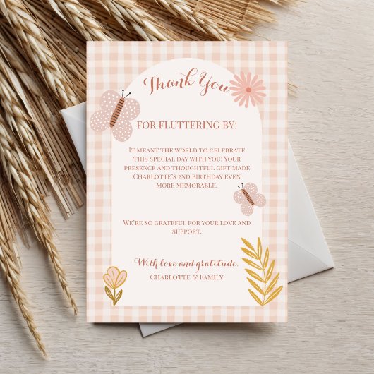 Girl Pink Pastel Wildblumen & Butterfly Dankeskarte