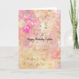 Girl Pink Peach Glam Gold Leopard Print Card Karte