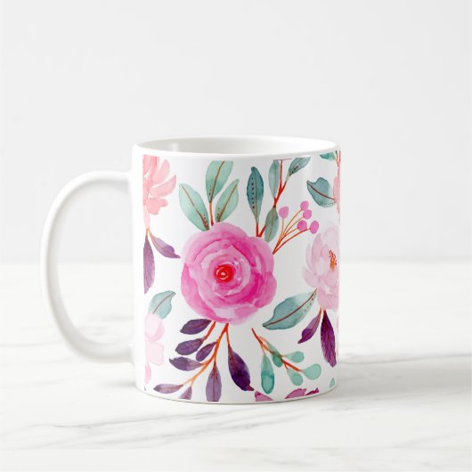 Girl Pink Pflaume Lilac Blumenmuster Kaffeetasse (Links)