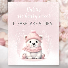 Girl Pink Polar Bear Baby Dusche Gefallen Zeichen Poster