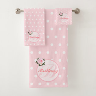 Girl Pink Polka Dot Blume Monogram Badetuch Badhandtuch Set