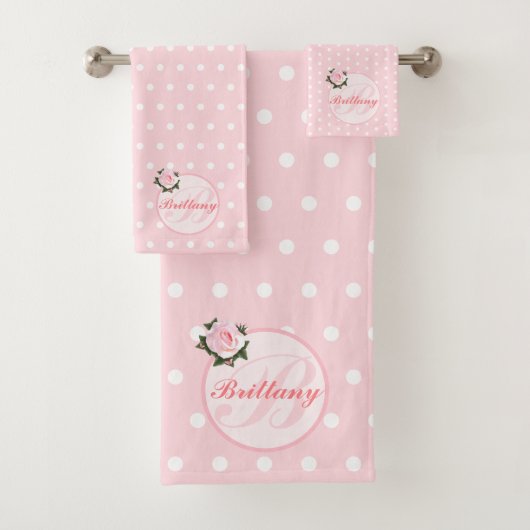 Girl Pink Polka Dot Blume Monogram Badetuch Badhandtuch Set (Insitu)
