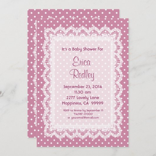 GIRL Pink Polka Dots Baby Dusche V17A Einladung (Vorne/Hinten)