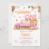 Girl Pink Pumpkin Truck Fall Birthday  Einladung (Vorderseite)