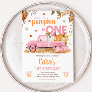 Girl Pink Pumpkin Truck Fall Birthday  Einladung