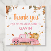 Girl Pink Pumpkin Truck Fall Birthday Square Geschenkanhänger (Vorderseite)