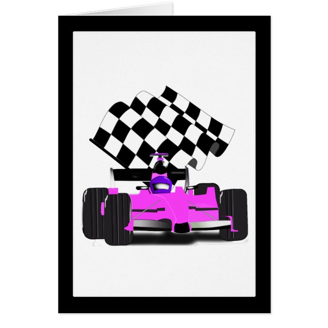 Girl Pink Race Car mit karierte Flagge (Vorne)