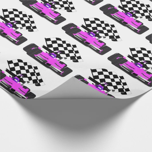 Girl Pink Race Car mit karierte Flagge Geschenkpapier (Ecke)