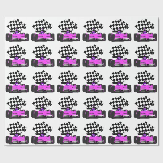 Girl Pink Race Car mit karierte Flagge Geschenkpapier (Flach)