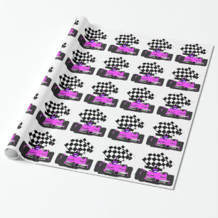 Girl Pink Race Car mit karierte Flagge Geschenkpapier