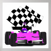Girl Pink Race Car mit karierte Flagge Poster (Vorne)