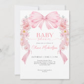 Girl Pink Ribbon Bow Coquette Blume Babydusche Einladung (Vorderseite)