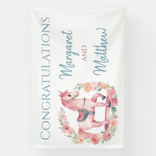 Girl Pink Rocking Horse Kinderdusche Party Banner (Vertikal)