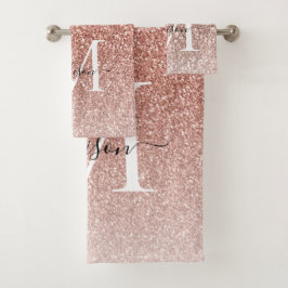 Girl Pink Rose Gold Glitzer Glam Monogram Script Badhandtuch Set