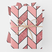 Girl Pink Rose Gold Glitzer Herringbone Zickzack Geschenkpapier Set (Beispiel)