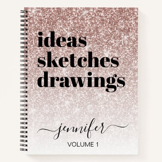 Girl Pink Rose Gold Glitzer Ihr Name Sketchbook Notizblock (Vorderseite)