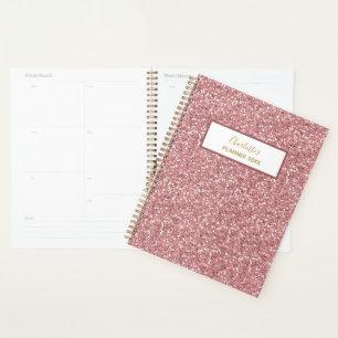 Girl Pink Rose Gold Glitzer Personalisieren Jahr Planer