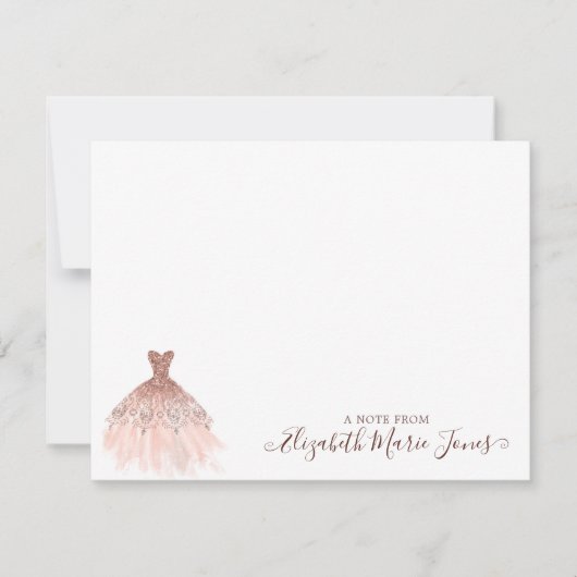 Girl Pink Rose Gold Glitzer Sparkle Dress Script Mitteilungskarte (Vorderseite)