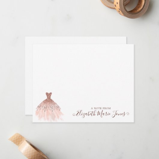 Girl Pink Rose Gold Glitzer Sparkle Dress Script Mitteilungskarte (Vorderseite/Rückseite Beispiel)