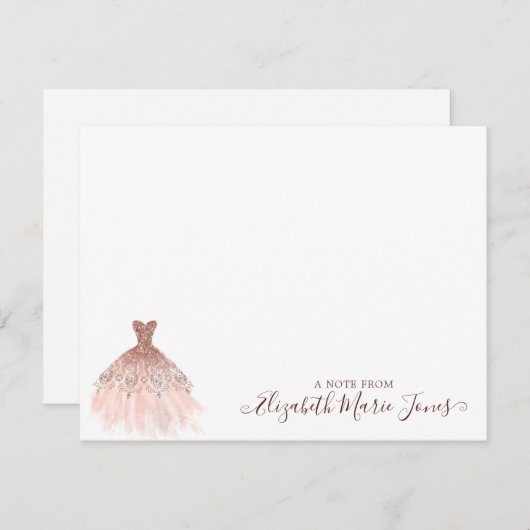 Girl Pink Rose Gold Glitzer Sparkle Dress Script Mitteilungskarte (Vorne/Hinten)