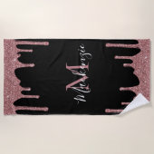 Girl Pink Rose Gold Glitzer Sparkle Tropfen Schwar Strandtuch (Vorderseite)