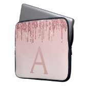 Girl Pink Rose Gold Glitzer Tropfen Monogram Laptopschutzhülle (Vorderseite Links)