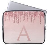 Girl Pink Rose Gold Glitzer Tropfen Monogram Laptopschutzhülle (Vorderseite)