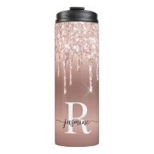 Girl Pink Rose Gold Glitzer Tropfen Ombre Monogram