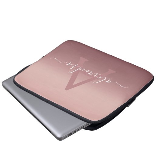 Girl Pink Rose Gold Mongram Ombre Gradient Laptopschutzhülle (Vorne Knopf)