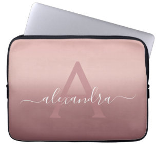 Girl Pink Rose Gold Mongram Ombre Gradient Laptopschutzhülle