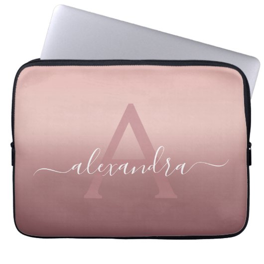 Girl Pink Rose Gold Mongram Ombre Gradient Laptopschutzhülle (Vorderseite)