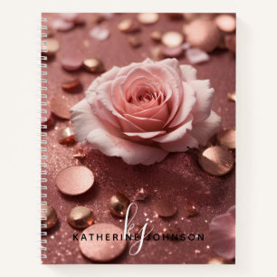 Girl Pink Rose Gold Sparkle Glitzer Monogram Name Notizblock