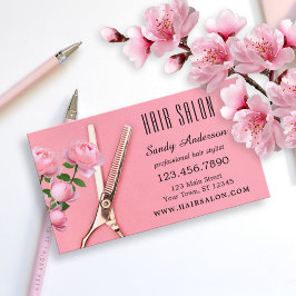 Girl Pink Rose Hair Stylist Business Card Visitenkarte