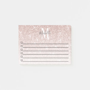 Girl Pink Rose Monogram Glam Glitzer Sparkle Post-it Klebezettel