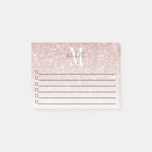 Girl Pink Rose Monogram Glam Glitzer Sparkle Post-it Klebezettel (Vorderseite)