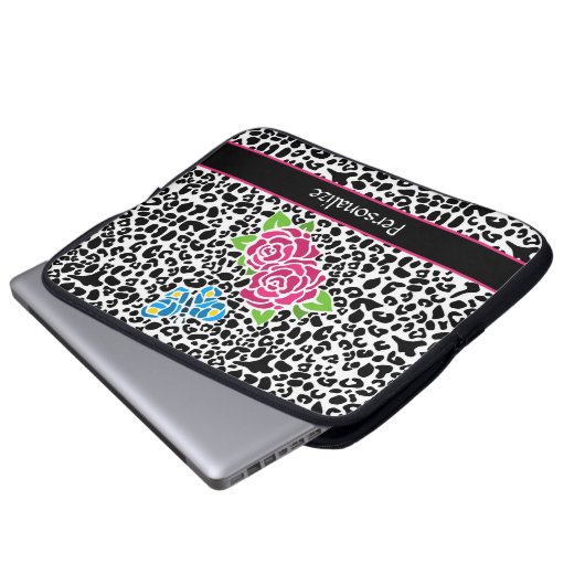 Girl Pink Rose Mosaik Leopard Druck mit Namen Laptopschutzhülle (Vorne Knopf)