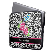 Girl Pink Rose Mosaik Leopard Druck mit Namen Laptopschutzhülle (Vorderseite Links)