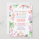 Girl Pink Safari Dinosaur Geburtstagsparty Einladung (Vorderseite)