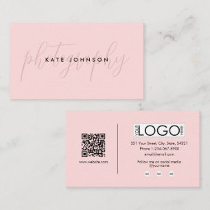 Girl Pink Script Calligraphy Signature QR Code Visitenkarte