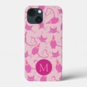 Girl Pink Sleek Cat Pattern Monogramm Case-Mate iPhone Hülle (Rückseite)