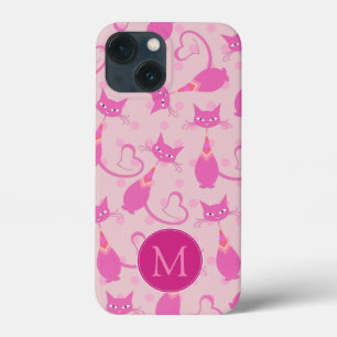 Girl Pink Sleek Cat Pattern Monogramm Case-Mate iPhone Hülle