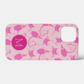 Girl Pink Sleek Cat Pattern Monogramm Case-Mate iPhone Hülle (Rückseite (Horizontal))